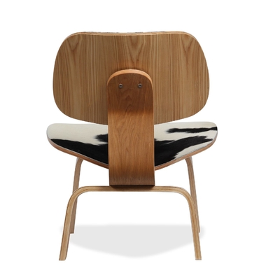 Office Modern Sitting Chairs , Brown And White Pony Leather Eames Plywood Chair