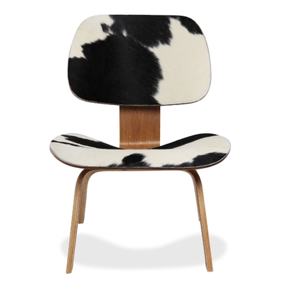 Office Modern Sitting Chairs , Brown And White Pony Leather Eames Plywood Chair