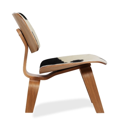Office Modern Sitting Chairs , Brown And White Pony Leather Eames Plywood Chair