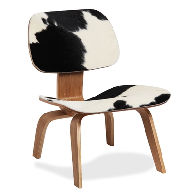 Office Modern Sitting Chairs , Brown And White Pony Leather Eames Plywood Chair