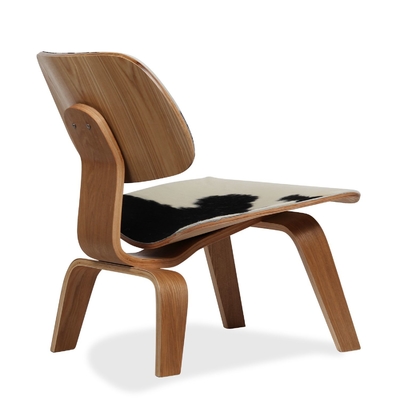 Office Modern Sitting Chairs , Brown And White Pony Leather Eames Plywood Chair